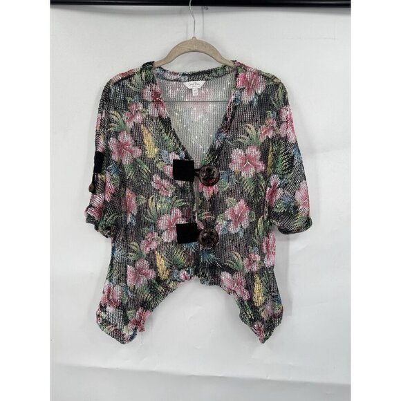 Coral Bay Petites Sheer Floral Too Women Petite Small Colorful Button Front Y2K - Picture 1 of 8